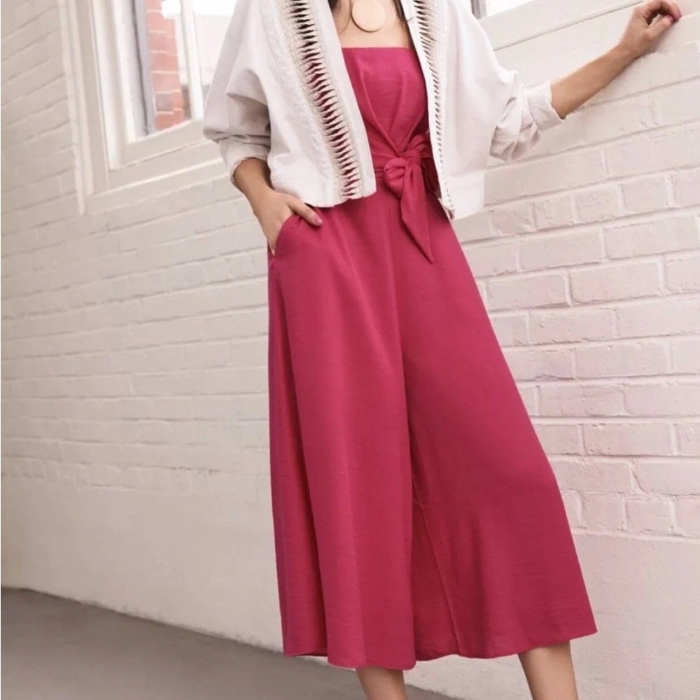 ANTHROPOLOGIE $148 PINK STRAPLESS BRIN JUMPSUIT BY MAEVE SZ 6